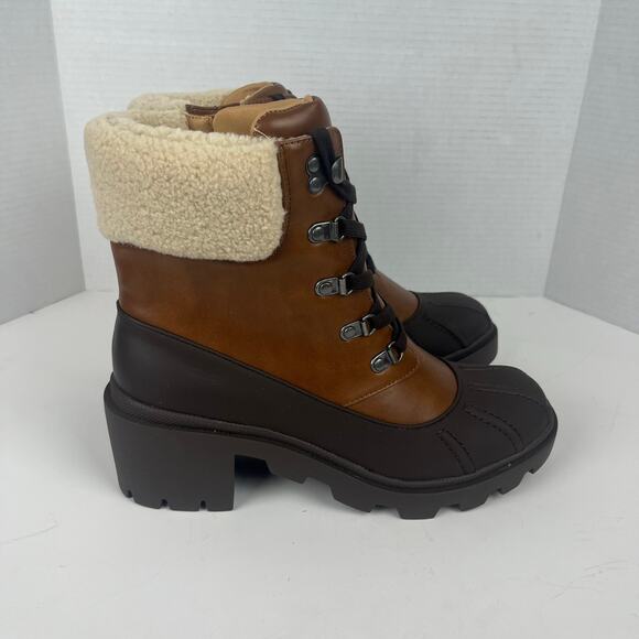 Madden Girl Brown Ankle Boots with Cream Accents - Picture 3 of 7